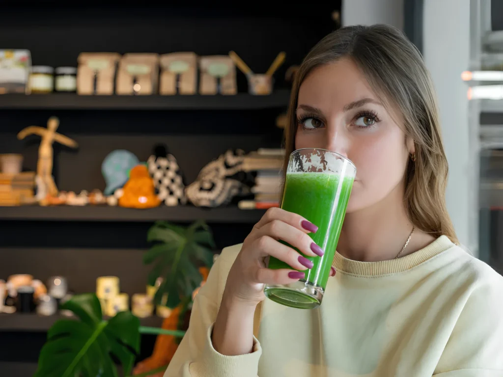 Image of a person drinking a tasty smoothie for breakfast.