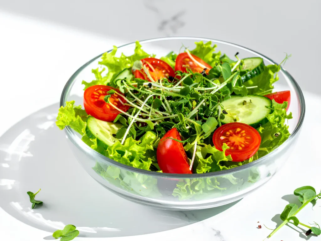 Image of a salad with Sunflower Microgreens.
