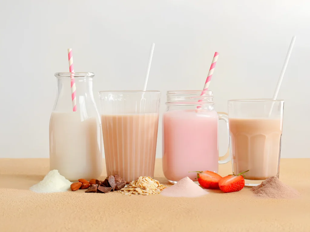 Image of smoothies made with unsweetened soy milk and protein powder.